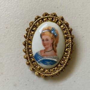 Vintage emporium Limoges prooch with beautifully painted porcelain lady in blue